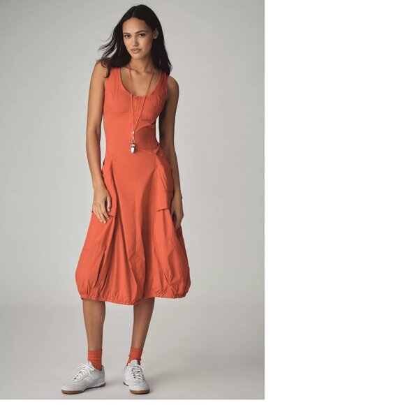 Anthropologie Daily Practice Fastpack Bubble-Hem Midi Dress SIZE S red new - Picture 2 of 4